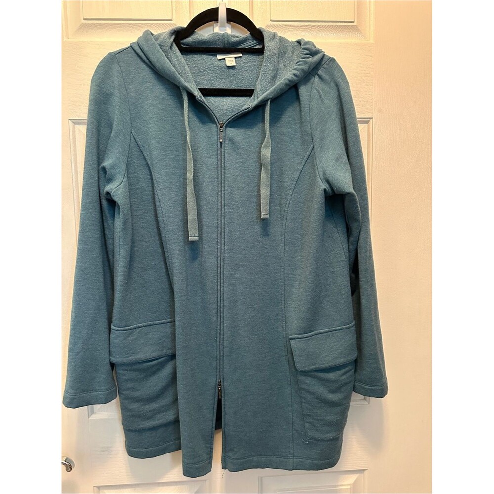 Pure Jill Women's Teal Hooded Zip-Front Sweatshirt Jacket Super Soft Size M